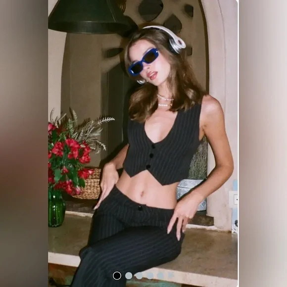 Adika Like New Black Lucille Pinstripe Vest & Pants Set